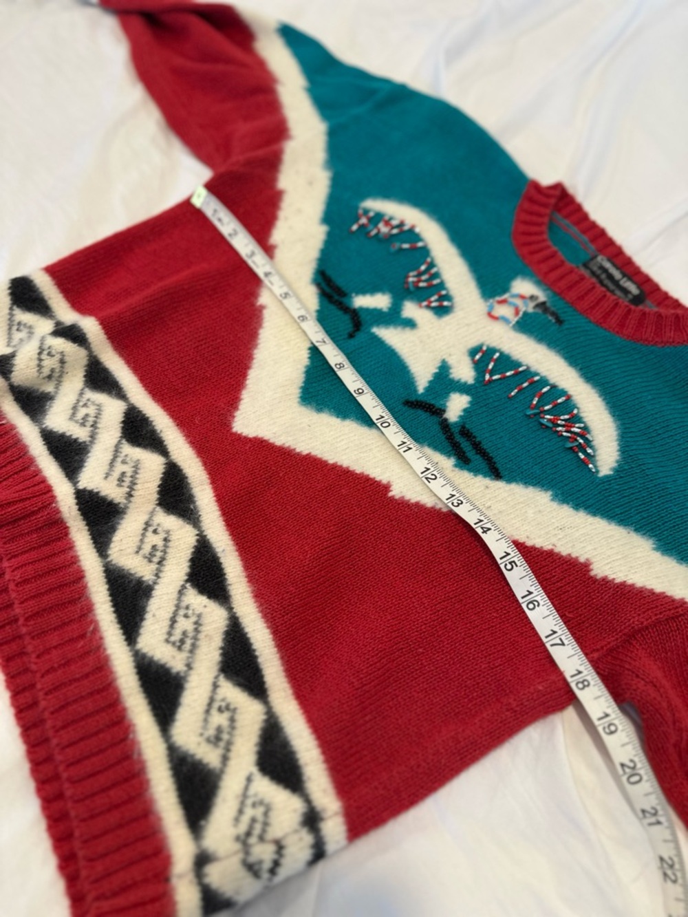 VTG Carole Little Wool/rabbit Blend. Thunderbird Aztec beaded Colorful Sweater. - Picture 3 of 12